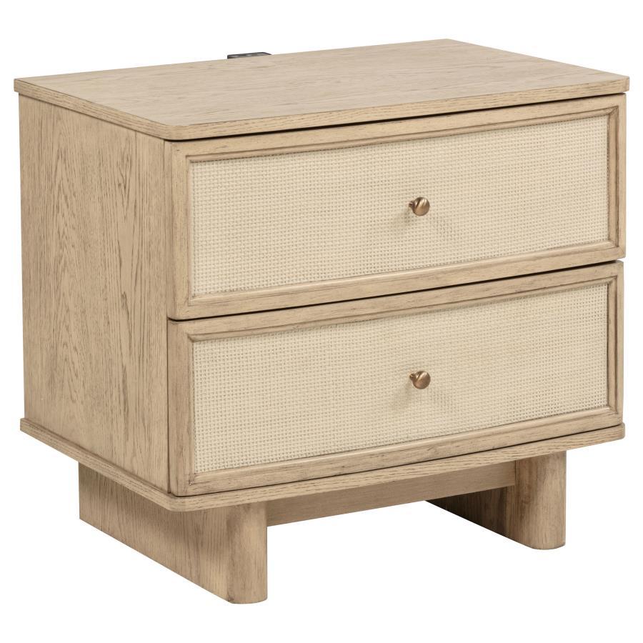 Kailani - 2 - Drawer Nightstand Bedside Table - Beige Oak Nightstand w/ Charging Station modern furniture Contempo Furniture