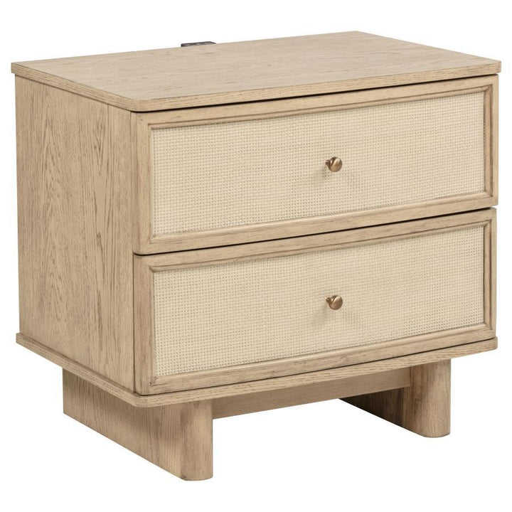 Kailani - 2 - Drawer Nightstand Bedside Table - Beige Oak Nightstand w/ Charging Station modern furniture Contempo Furniture