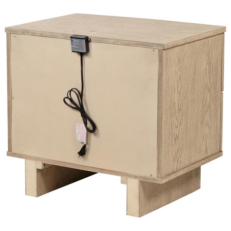 Kailani - 2 - Drawer Nightstand Bedside Table - Beige Oak Nightstand w/ Charging Station modern furniture Contempo Furniture