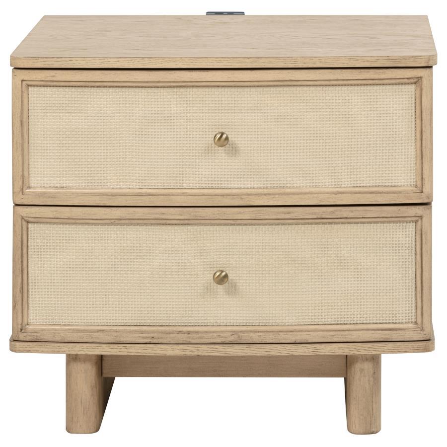 Kailani - 2 - Drawer Nightstand Bedside Table - Beige Oak Nightstand w/ Charging Station modern furniture Contempo Furniture