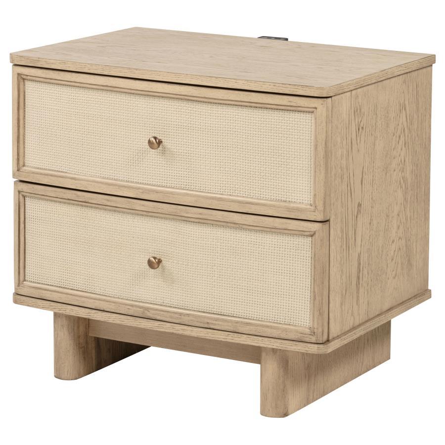 Kailani - 2 - Drawer Nightstand Bedside Table - Beige Oak Nightstand w/ Charging Station modern furniture Contempo Furniture