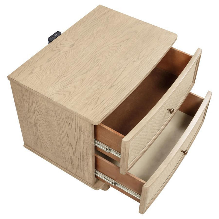 Kailani - 2 - Drawer Nightstand Bedside Table - Beige Oak Nightstand w/ Charging Station modern furniture Contempo Furniture