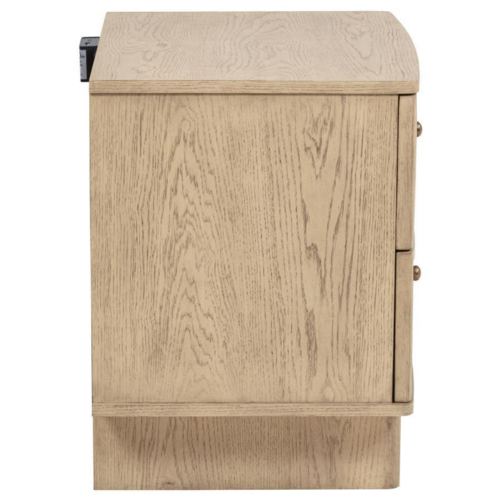 Kailani - 2 - Drawer Nightstand Bedside Table - Beige Oak Nightstand w/ Charging Station modern furniture Contempo Furniture