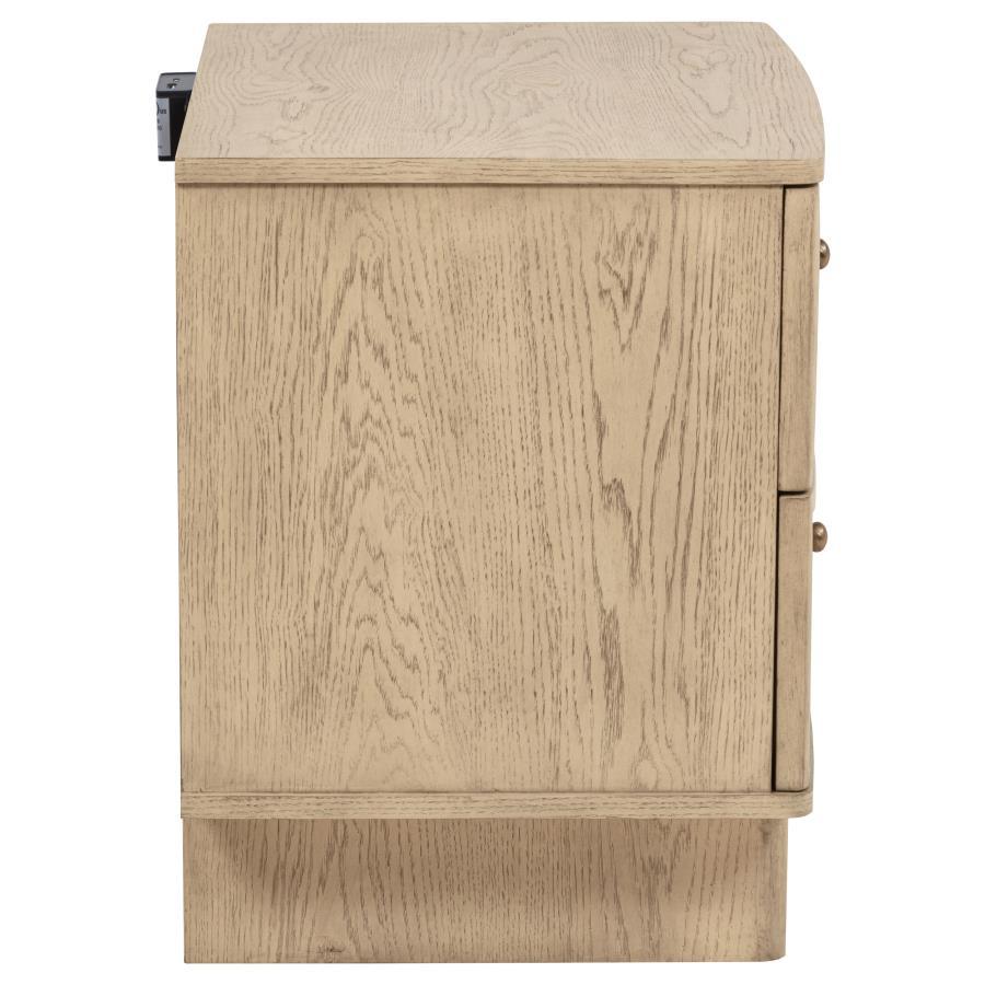 Kailani - 2 - Drawer Nightstand Bedside Table - Beige Oak Nightstand w/ Charging Station modern furniture Contempo Furniture