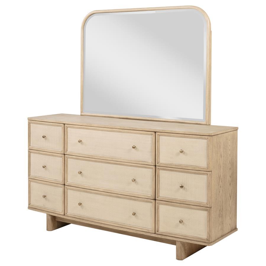 Kailani - 9 - Drawer Dresser And Mirror - Beige Oak Dresser & Mirror modern furniture Contempo Furniture