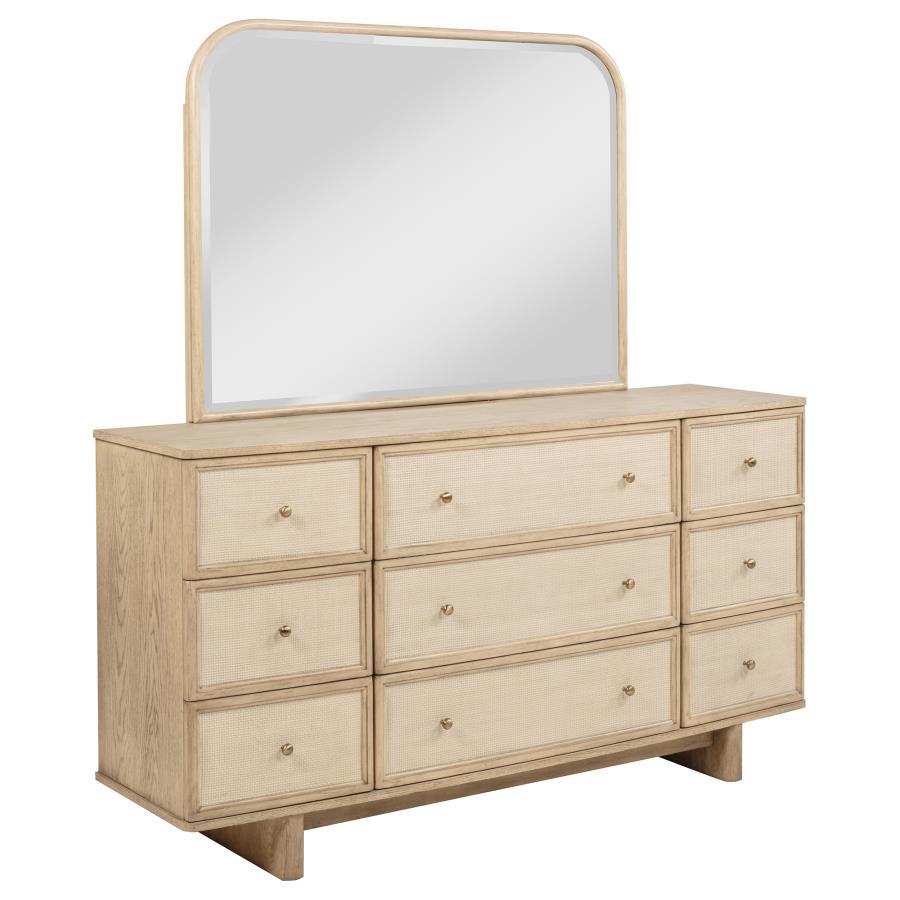 Kailani - 9 - Drawer Dresser And Mirror - Beige Oak Dresser & Mirror modern furniture Contempo Furniture