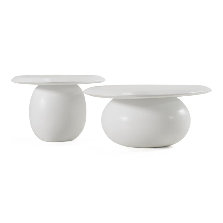 Kalvin - Modern Ivory Concrete Nesting Coffee Table Set
