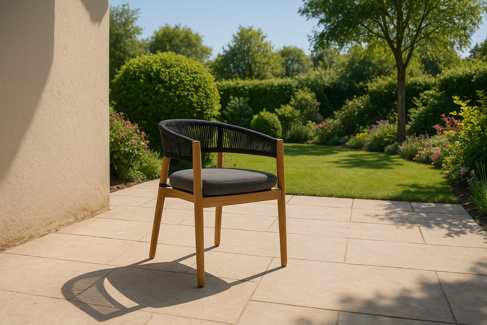 Kamari - Outdoor Grey Olefin Fabric + Teak Dining Chair (Set of 2) - View 2