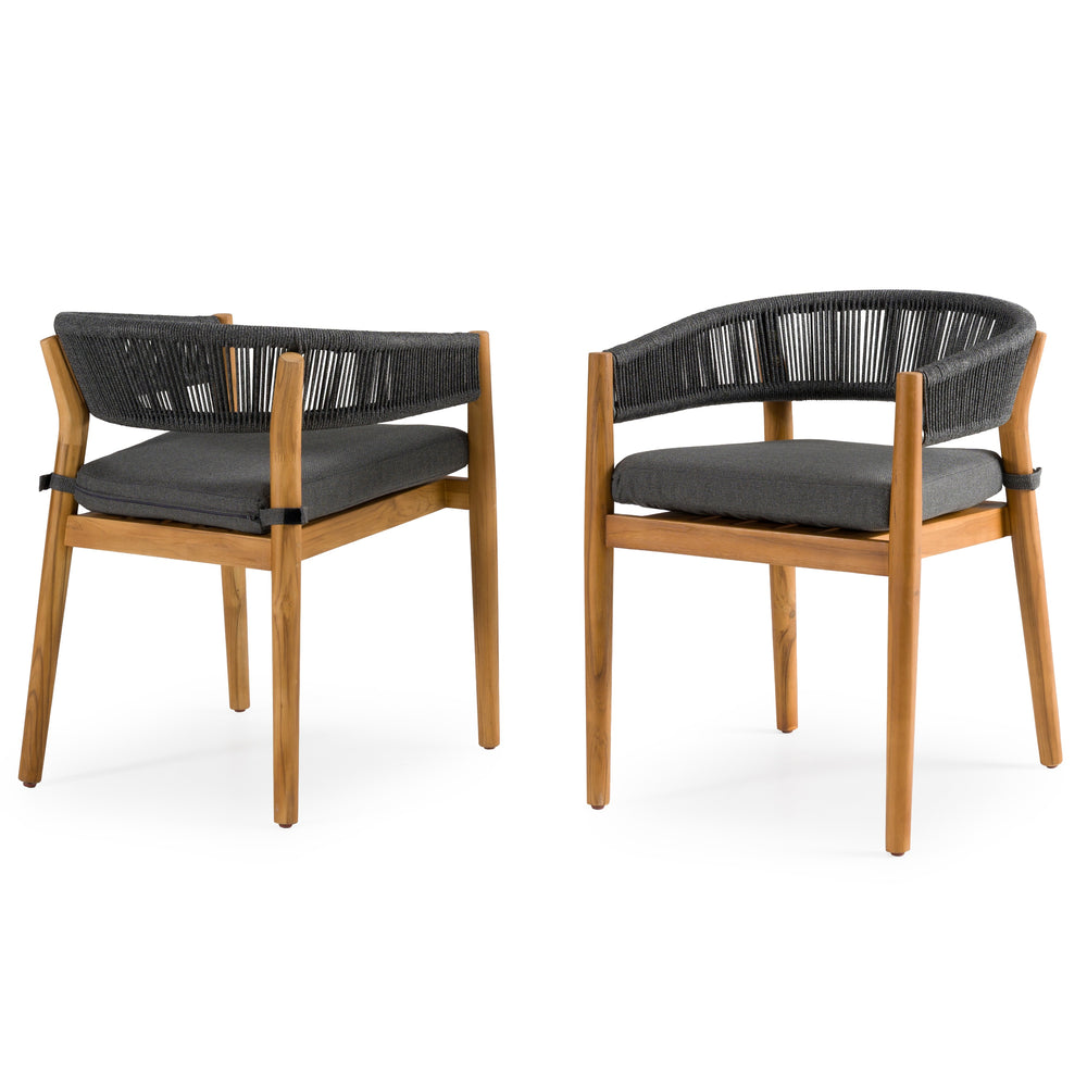 Kamari - Outdoor Grey Olefin Fabric + Teak Dining Chair (Set of 2) - View 5