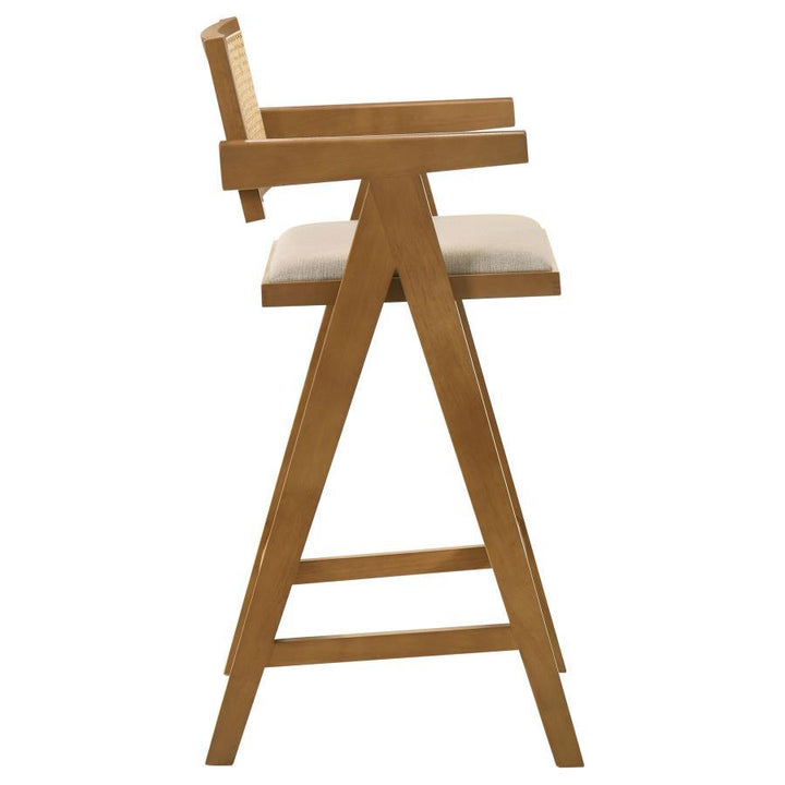Kane - Woven Rattan Wood Bar Chair (Set of 2) - Light Walnut Stool Set modern furniture Contempo Furniture