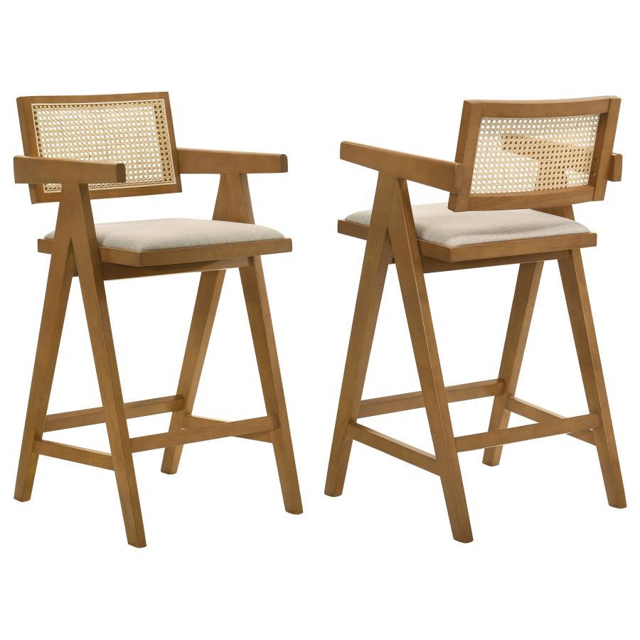 Kane - Woven Rattan Wood Bar Chair (Set of 2) - Light Walnut Stool Set modern furniture Contempo Furniture