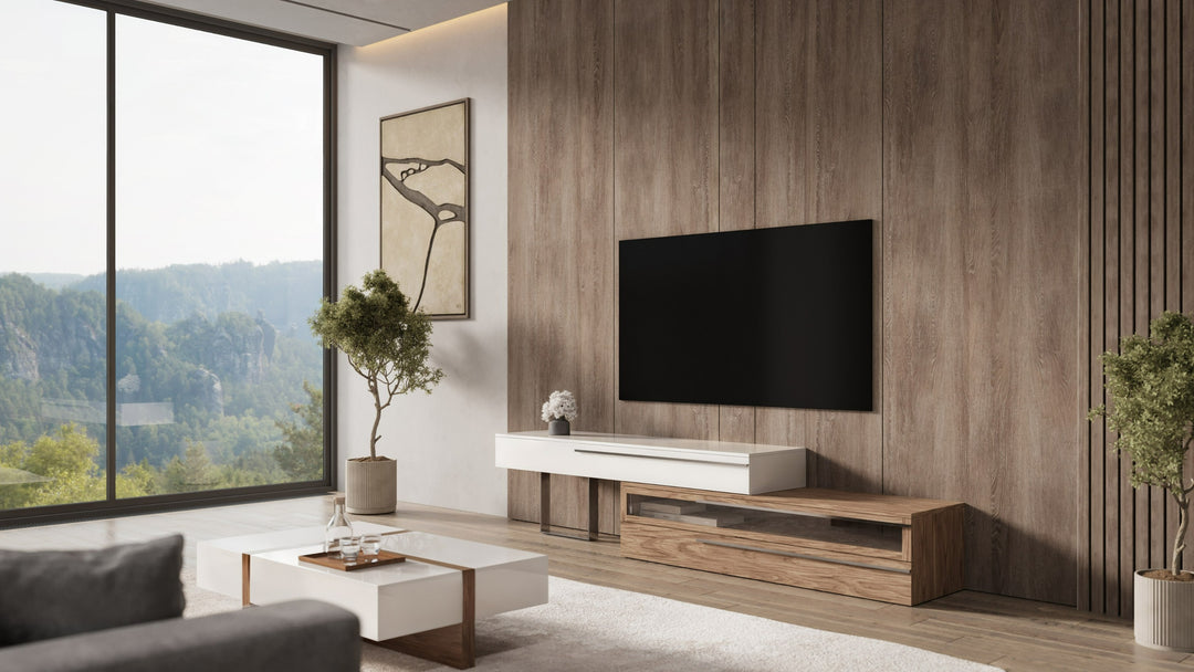 Karlstad - Modern White + Walnut TV Stand