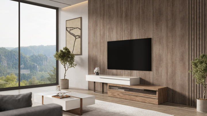 Karlstad - Modern White  Walnut TV Stand