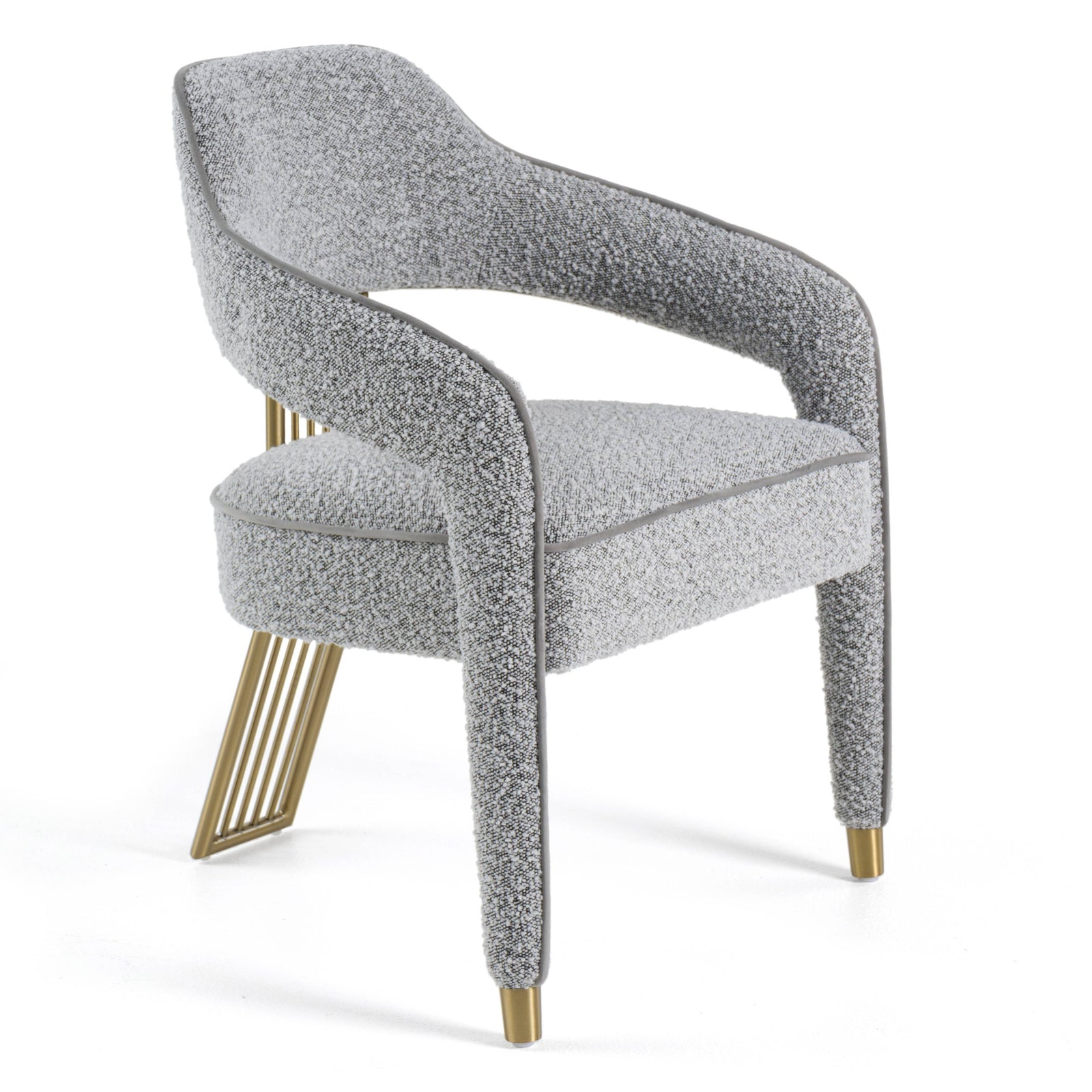 Kasem - Modern Grey Fabric  Gold Dining Chair