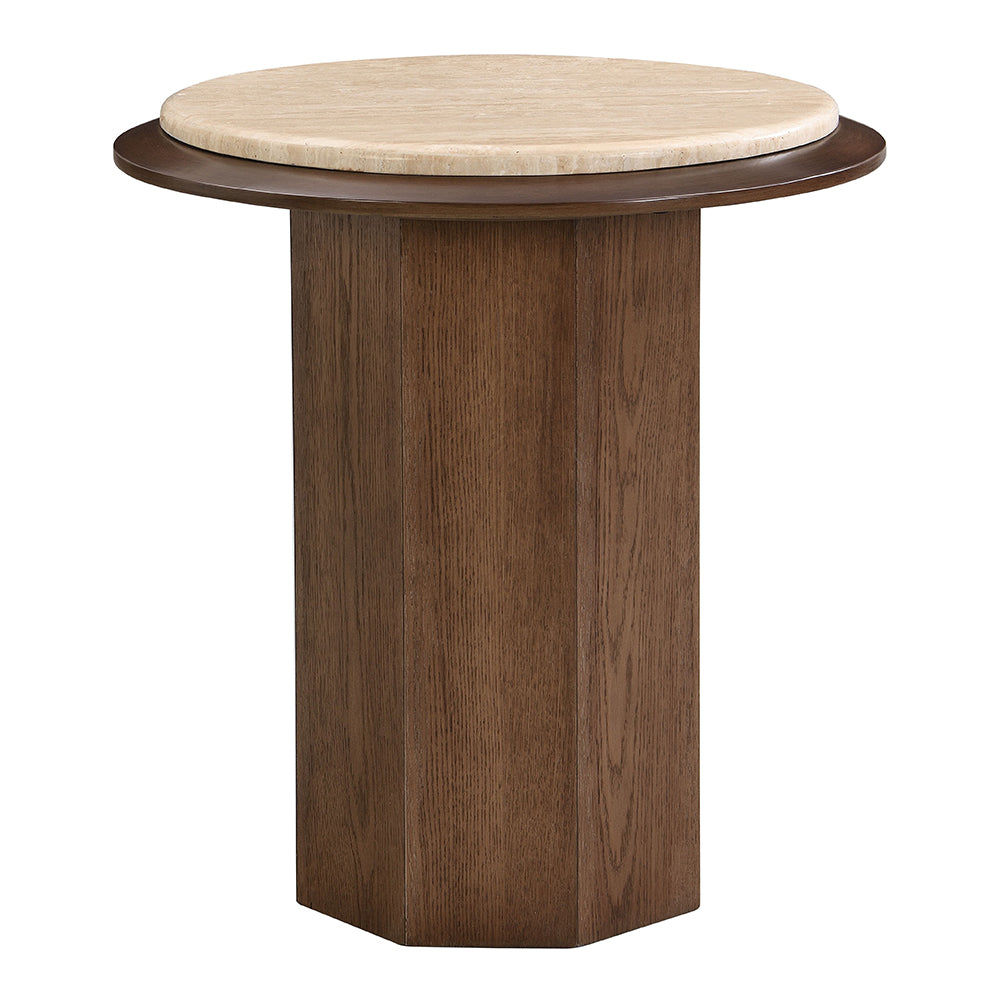 Kasha End Table - Travertine Top & Walnut – view 2