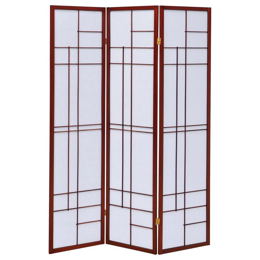 Katerina - 3 - Panel Room Divider Folding Shoji Screen - Cherry Room Divider modern furniture Contempo Furniture