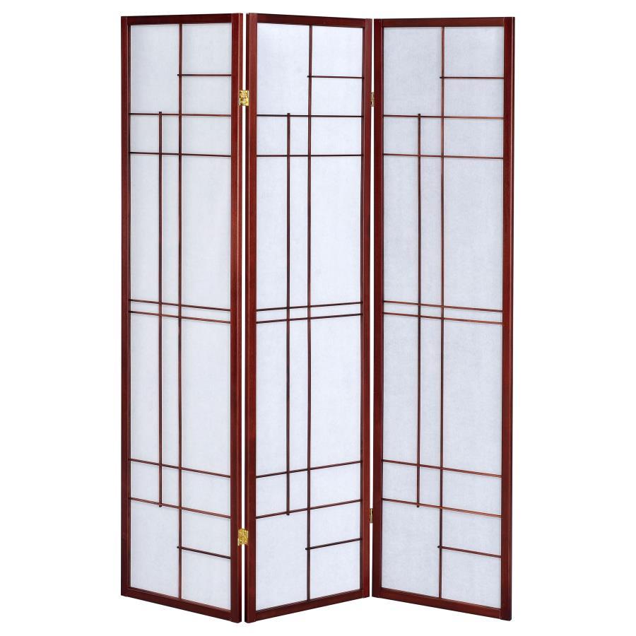 Katerina - 3 - Panel Room Divider Folding Shoji Screen - Cherry Room Divider modern furniture Contempo Furniture