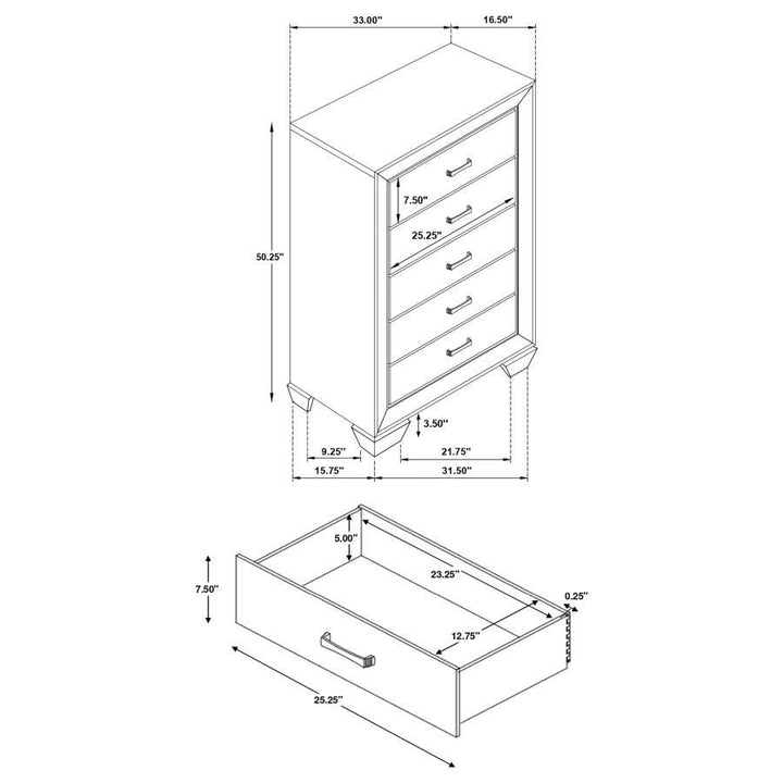 Kauffman - 5 - Drawer Bedroom Chest - Dark Cocoa Accent Chest modern furniture Contempo Furniture