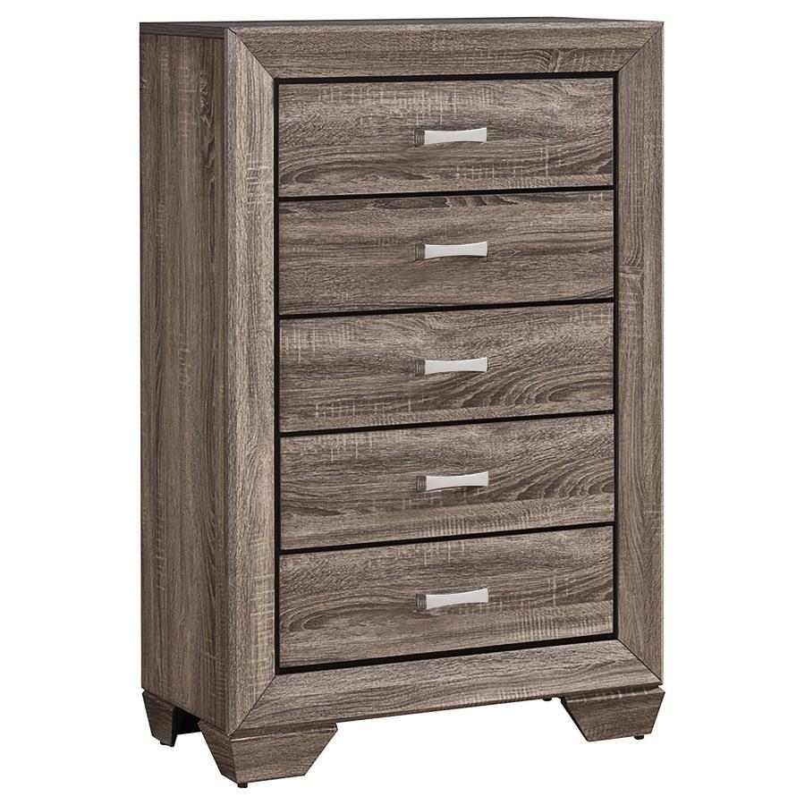 Kauffman - 5 - Drawer Bedroom Chest - Washed Taupe Accent Chest modern furniture Contempo Furniture