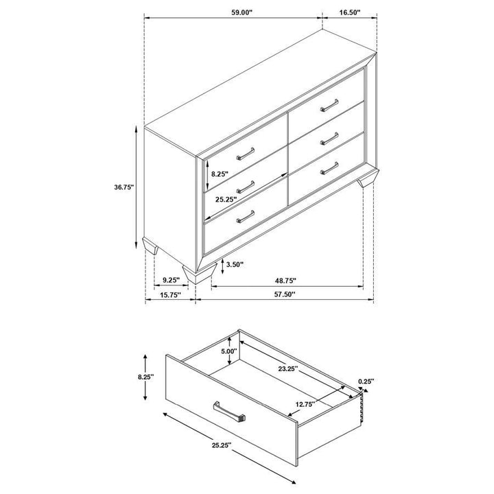 Kauffman - 6 - Drawer Dresser - Dark Cocoa Dressers modern furniture Contempo Furniture