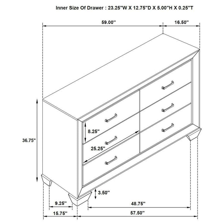 Kauffman - 6 - Drawer Dresser - Washed Taupe Dressers modern furniture Contempo Furniture