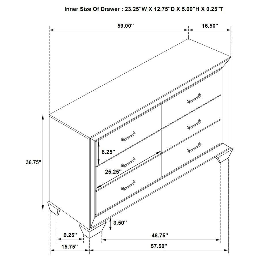 Kauffman - 6 - Drawer Dresser - Washed Taupe Dressers modern furniture Contempo Furniture