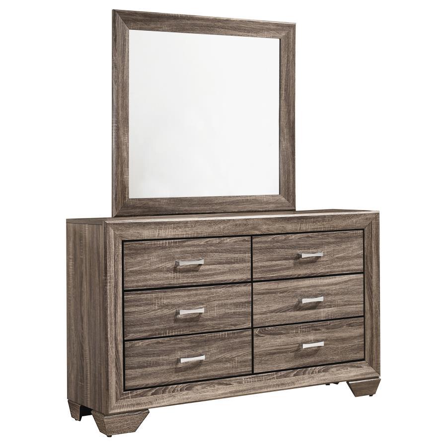 Kauffman - 6 - Drawer Dresser With Mirror - Washed Taupe Dresser & Mirror modern furniture Contempo Furniture