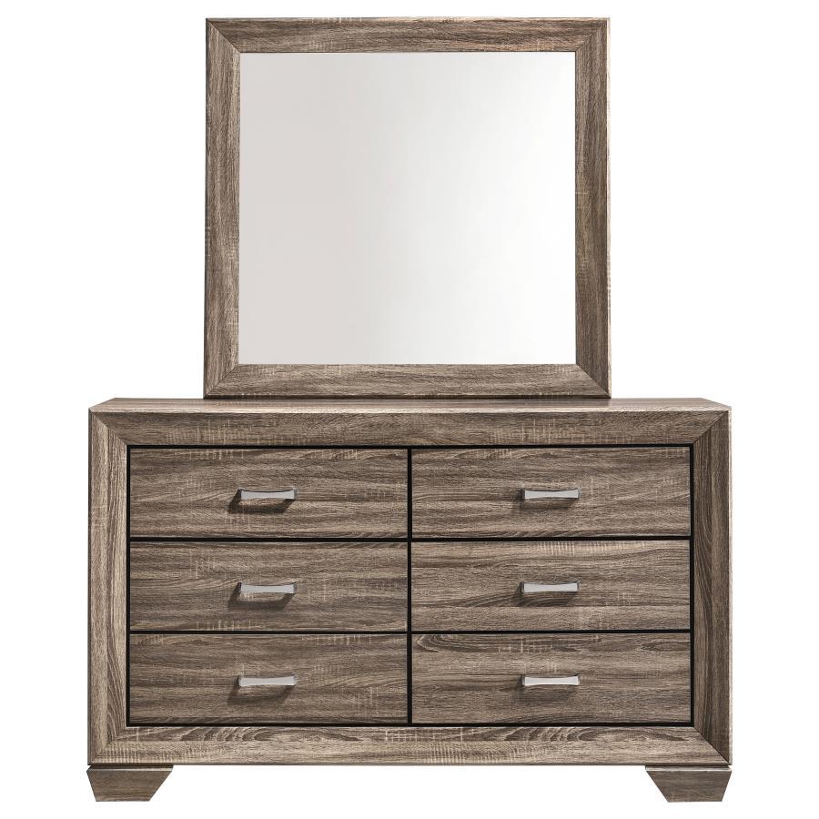 Kauffman - 6 - Drawer Dresser With Mirror - Washed Taupe Dresser & Mirror modern furniture Contempo Furniture