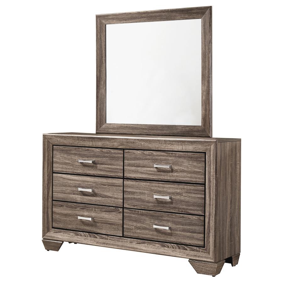 Kauffman - 6 - Drawer Dresser With Mirror - Washed Taupe Dresser & Mirror modern furniture Contempo Furniture