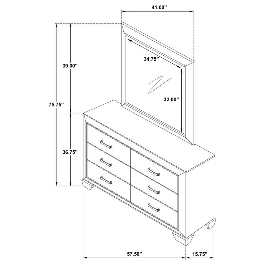 Kauffman - 6 - Drawer Dresser With Mirror - Washed Taupe Dresser & Mirror modern furniture Contempo Furniture
