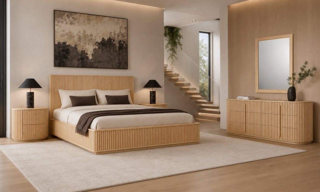 Eastern King Kayce - Modern Natural Oak 4-Piece Bedroom Set