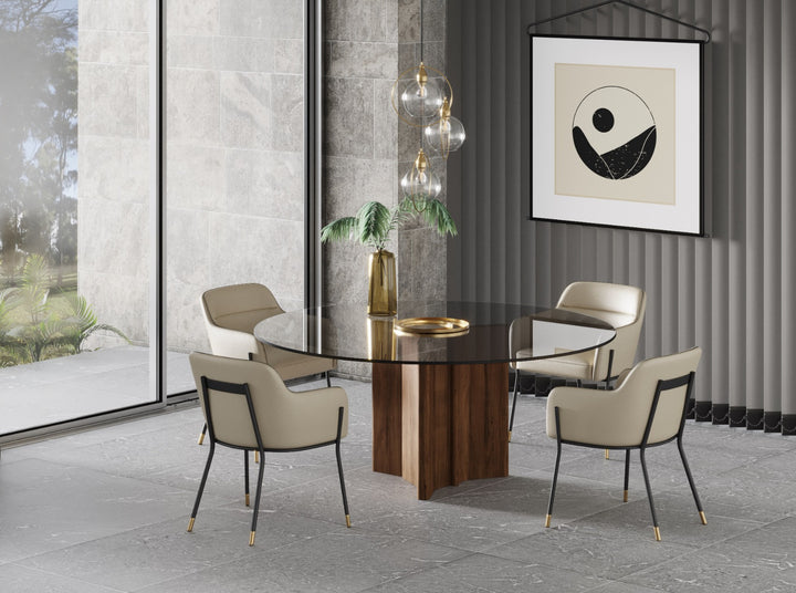 Kaye - Modern Walnut + Glass 71" Round Dining Table