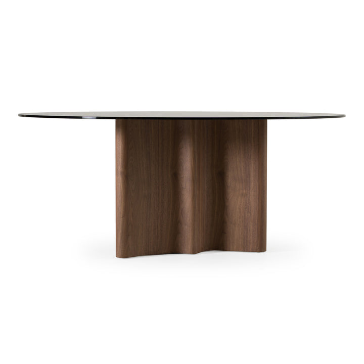 Kaye - Modern Walnut + Glass 71" Round Dining Table