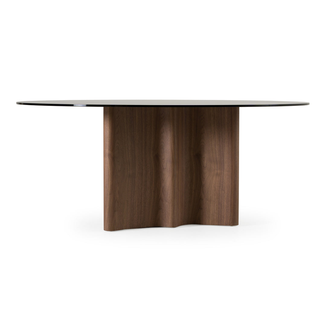 Kaye - Modern Walnut + Glass 71" Round Dining Table