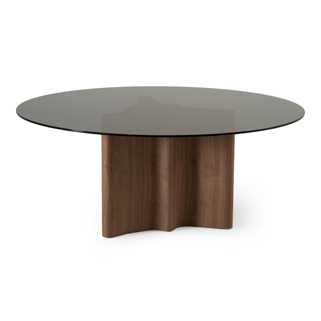 Kaye - Modern Walnut + Glass 71" Round Dining Table