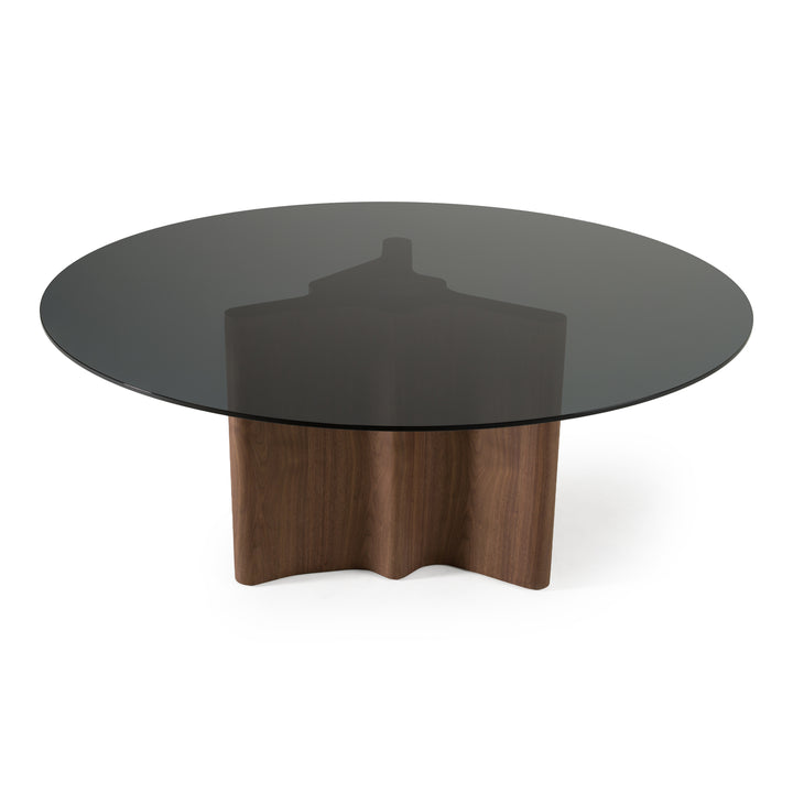 Kaye - Modern Walnut + Glass 71" Round Dining Table