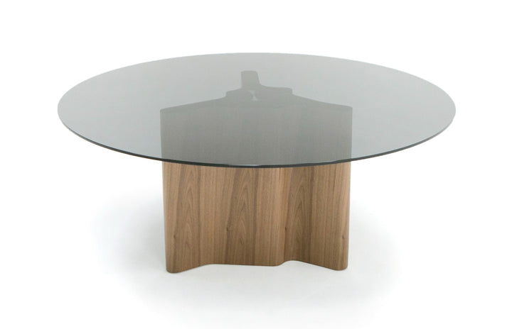 Kaye - Modern Walnut + Glass 71" Round Dining Table