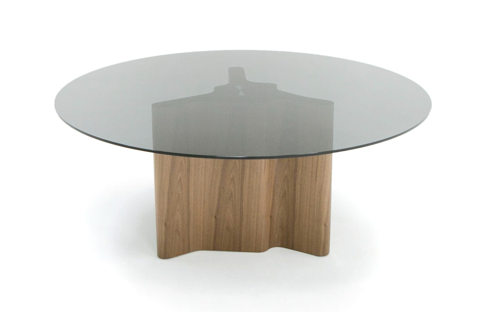 Kaye - Modern Walnut + Glass 71" Round Dining Table - View 3