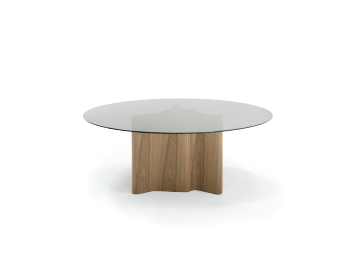 Kaye - Modern Walnut + Glass 71" Round Dining Table