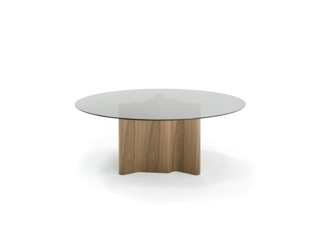 Kaye - Modern Walnut + Glass 71" Round Dining Table