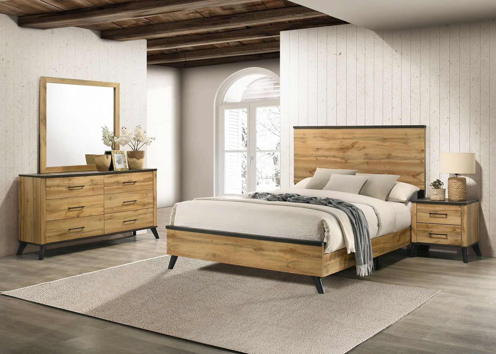Kaywood - 4 Piece Eastern King Bedroom Set - Natural Pine 4 - Piece Bedroom Set modern furniture Contempo Furniture