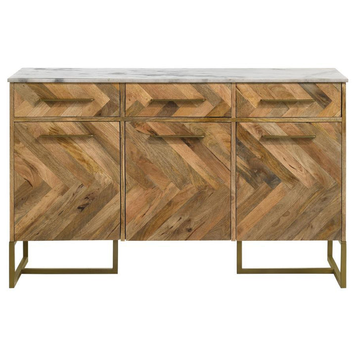 Keaton - 3 - Door Marble Top Herringbone Accent Cabinet - Natural Accent Cabinet modern furniture Contempo Furniture