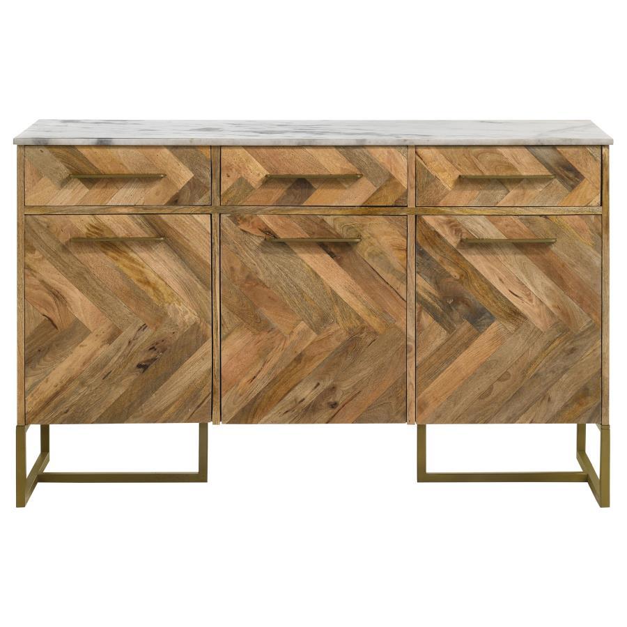 Keaton - 3 - Door Marble Top Herringbone Accent Cabinet - Natural Accent Cabinet modern furniture Contempo Furniture