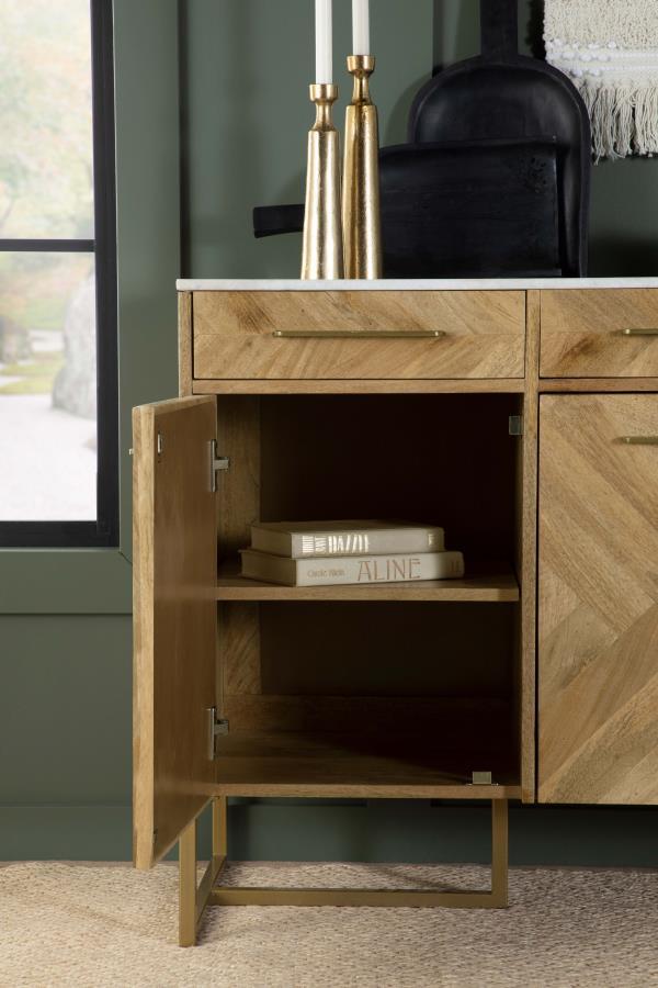 Keaton - 3 - Door Marble Top Herringbone Accent Cabinet - Natural Accent Cabinet modern furniture Contempo Furniture