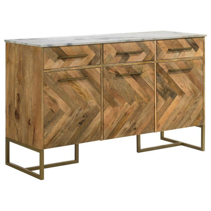 Keaton - 3 - Door Marble Top Herringbone Accent Cabinet - Natural Accent Cabinet modern furniture Contempo Furniture