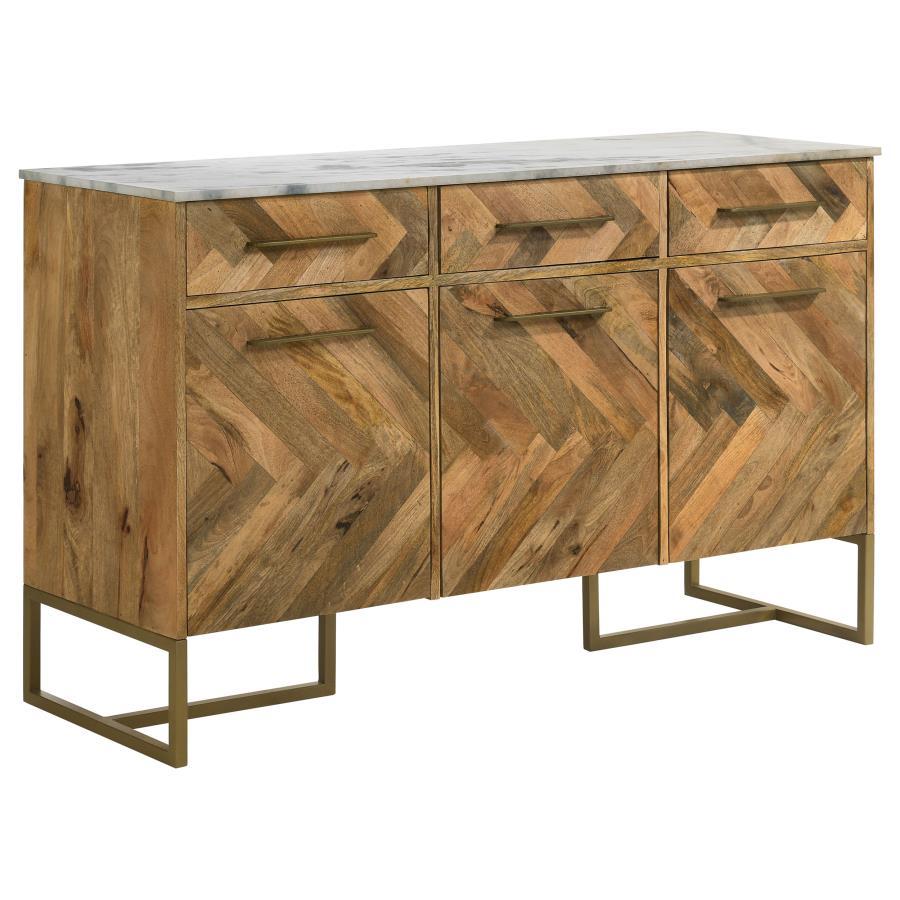Keaton - 3 - Door Marble Top Herringbone Accent Cabinet - Natural Accent Cabinet modern furniture Contempo Furniture