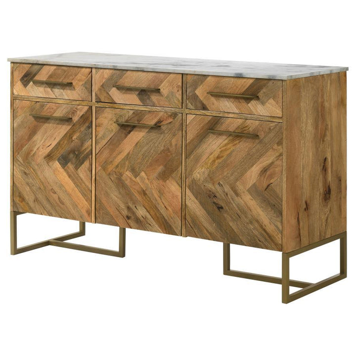 Keaton - 3 - Door Marble Top Herringbone Accent Cabinet - Natural Accent Cabinet modern furniture Contempo Furniture