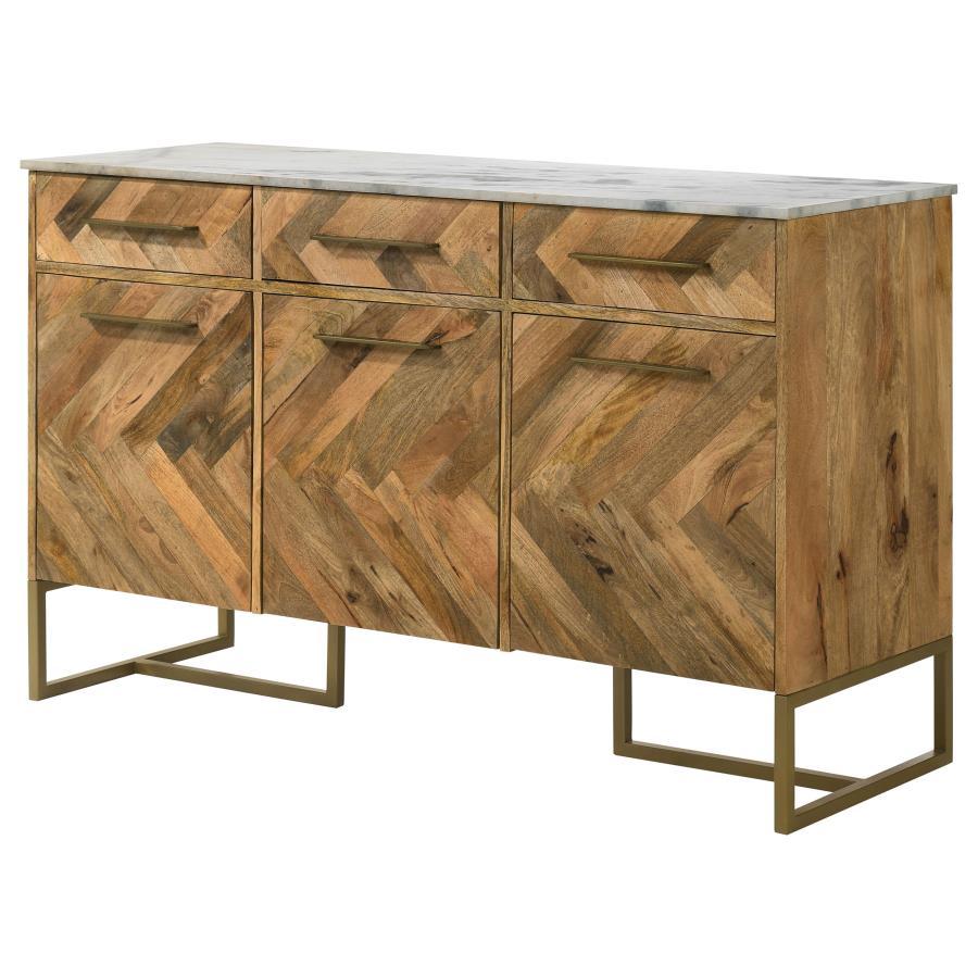 Keaton - 3 - Door Marble Top Herringbone Accent Cabinet - Natural Accent Cabinet modern furniture Contempo Furniture