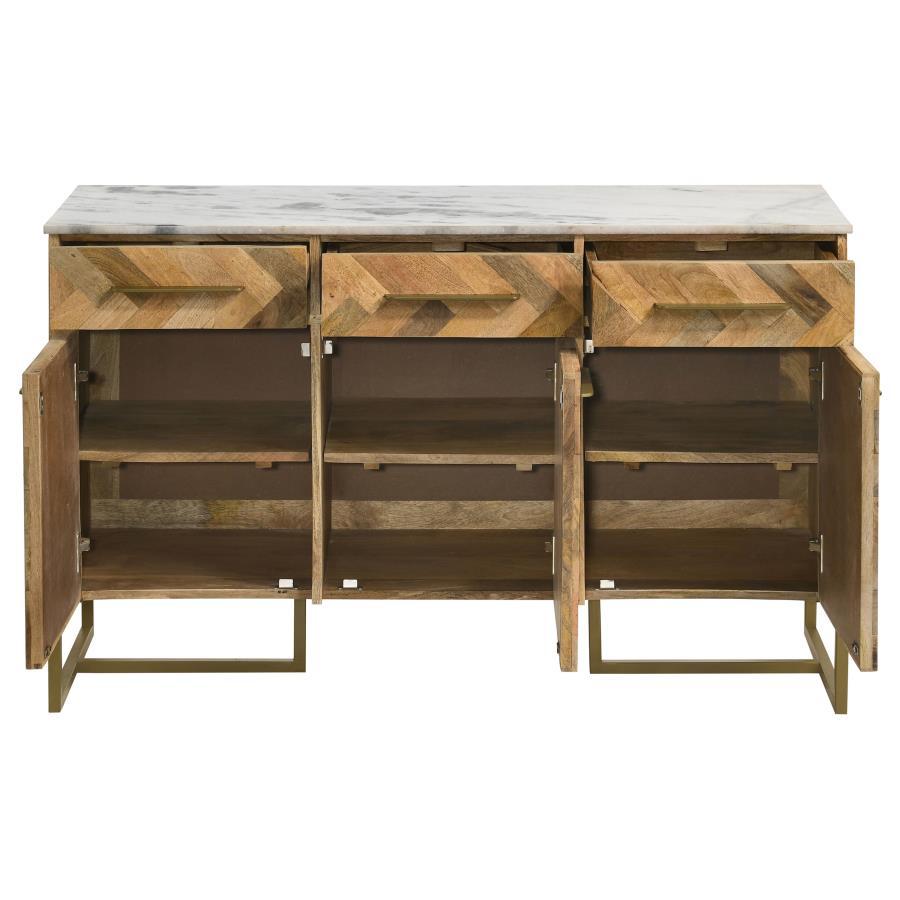 Keaton - 3 - Door Marble Top Herringbone Accent Cabinet - Natural Accent Cabinet modern furniture Contempo Furniture