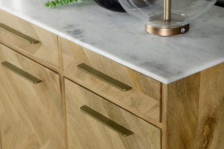 Keaton - 3 - Door Marble Top Herringbone Accent Cabinet - Natural Accent Cabinet modern furniture Contempo Furniture